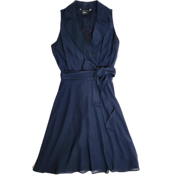 Armani Exchange Women’s Navy Faux Wrap Collared V Neck Dress Size 0 Excellent - Picture 2 of 9